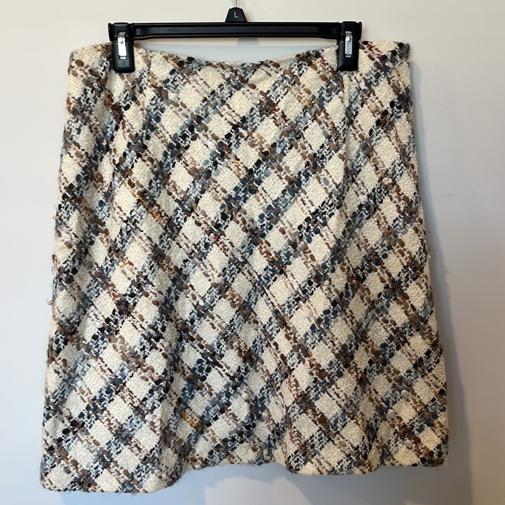 Talbots Boucle Tweed Skirt Plaid Cream Ivory Size 14